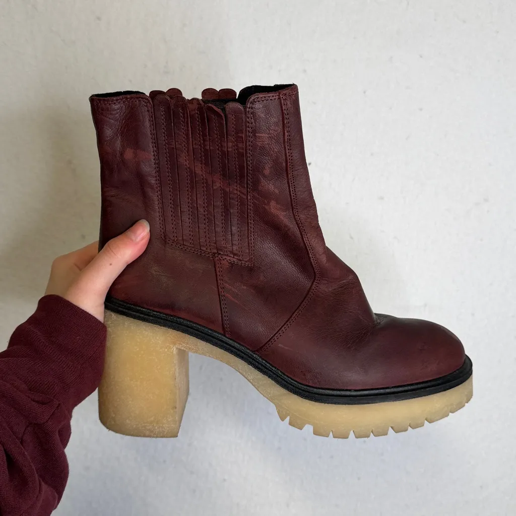 Free People James Wine Leather Platform Heeled Boots - Image 4