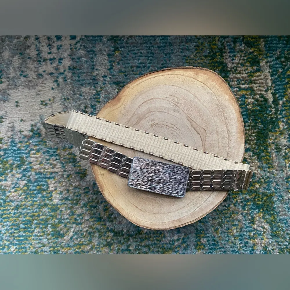 Vintage 80/90s silver large buckle metal plated chain belt - Image 2