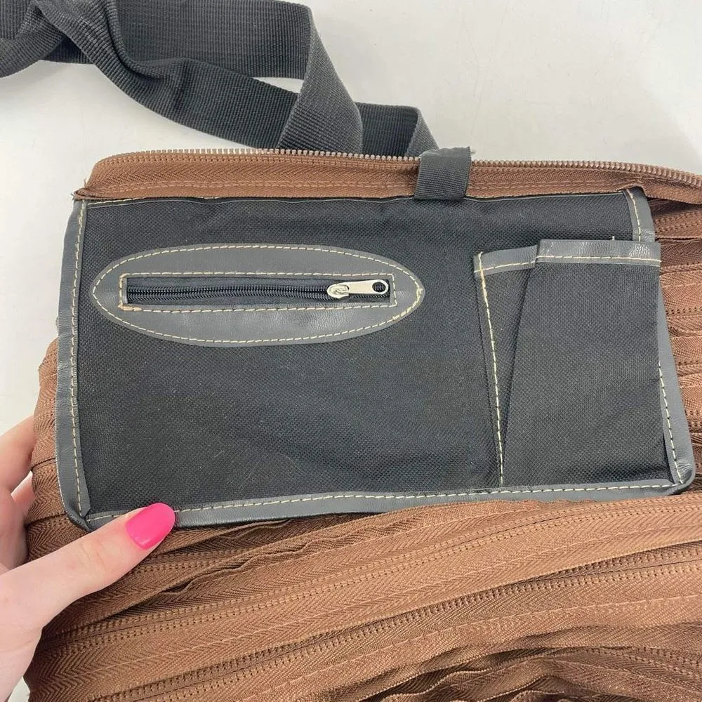 Bam Bags Unisex Nylon Zippered Purse Crossbody Tote Messenger Bag Brown Large‎ - Image 10