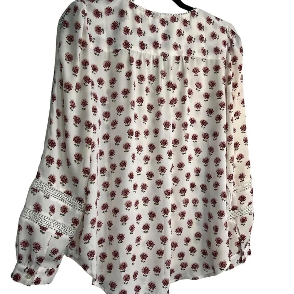 LOFT Floral Eyelet Blouse White M - Image 4