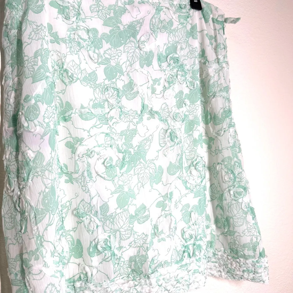 Max Studio Asymmetrical Mint Floral Skirt Green Size 12 - Image 2