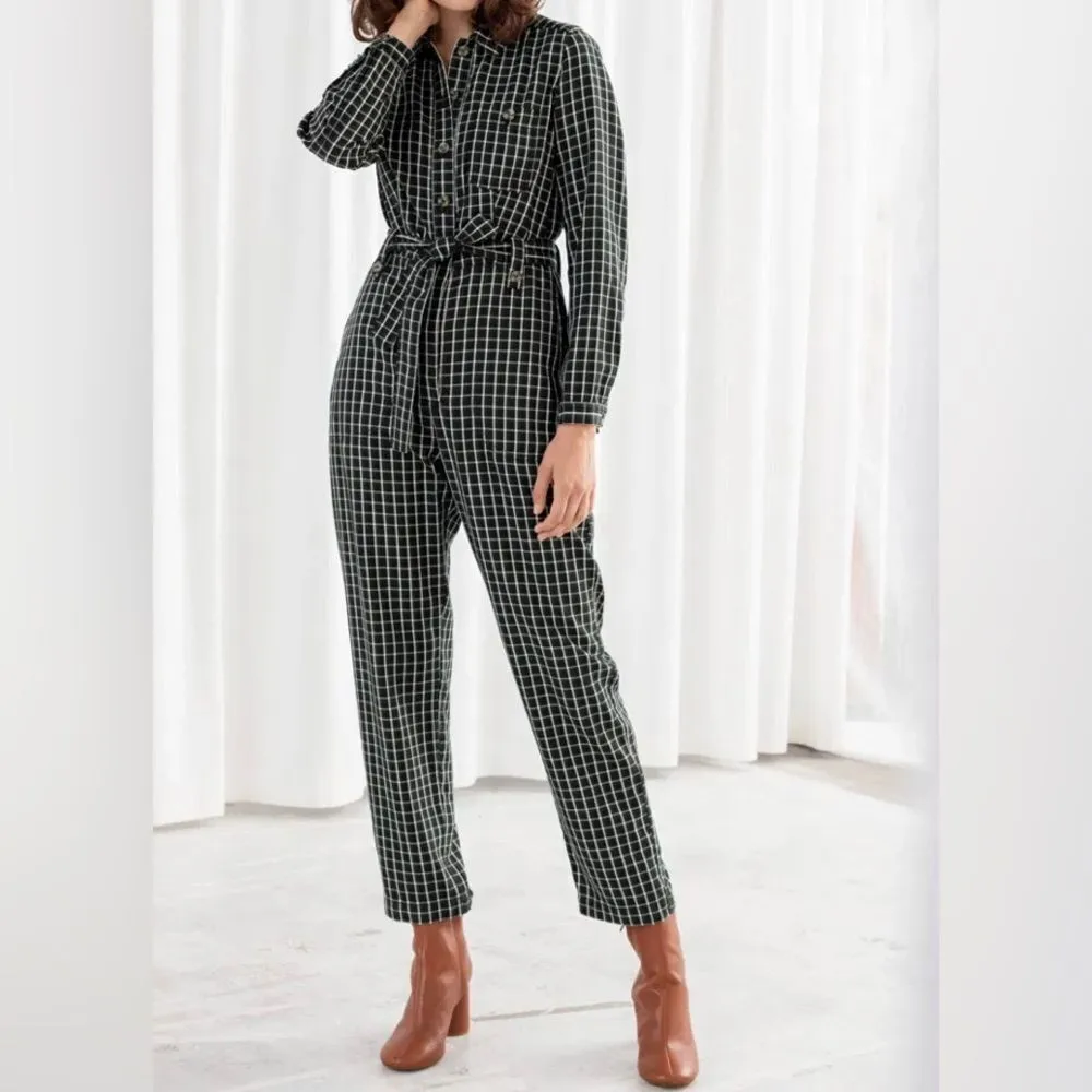 & OTHER STORIES Lyocell Belted Check Jumpsuit - Image 2