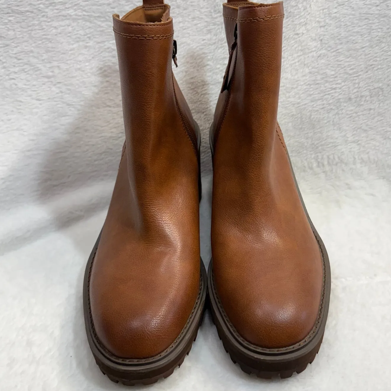 Zodiac 10M Julia Brown Faux Leather Wedge Lug Ankle Platform Boot Zipped Comfort - Image 5