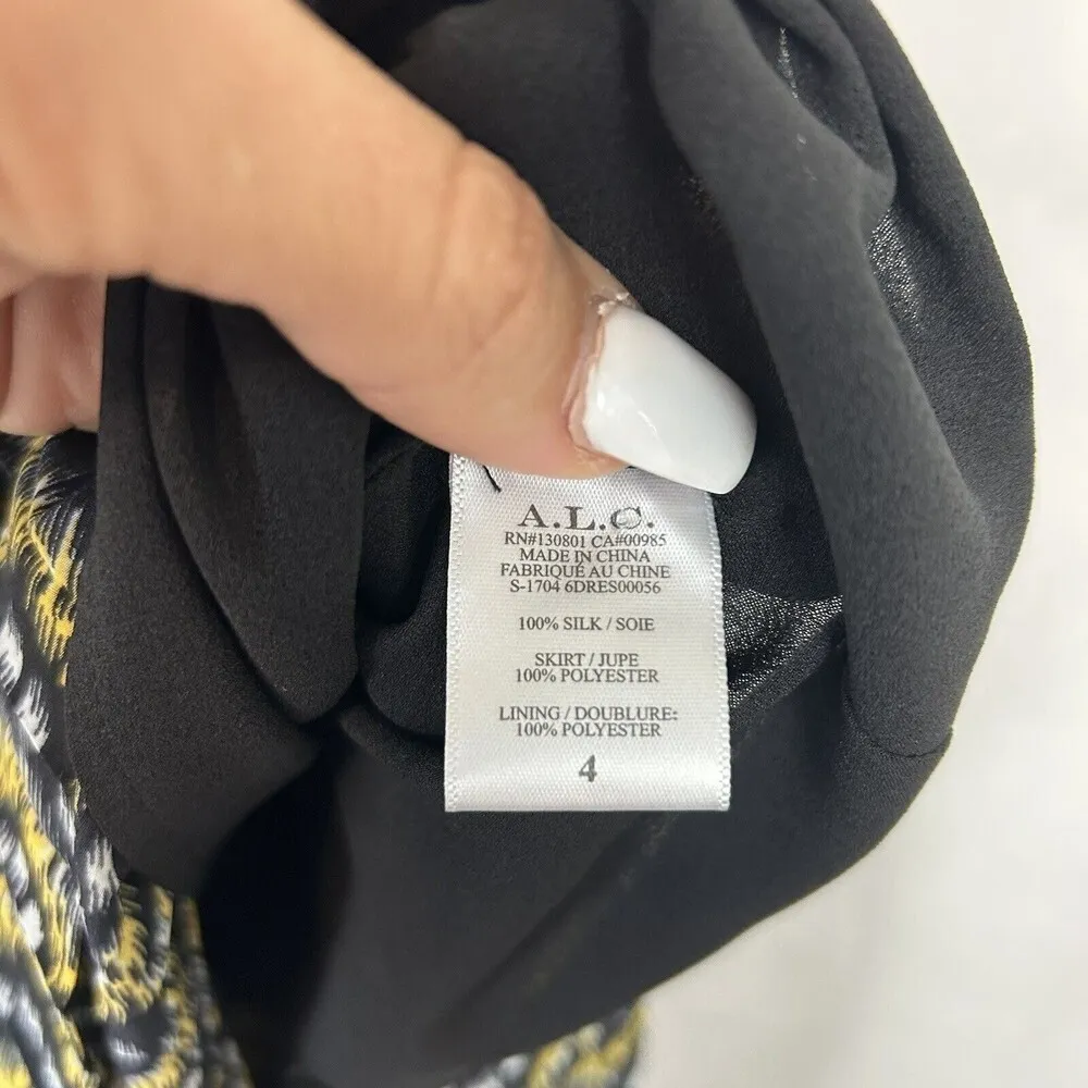 A.L.C. size 4 midi Kendall Dress silk printed yellow fit and flare - Image 10
