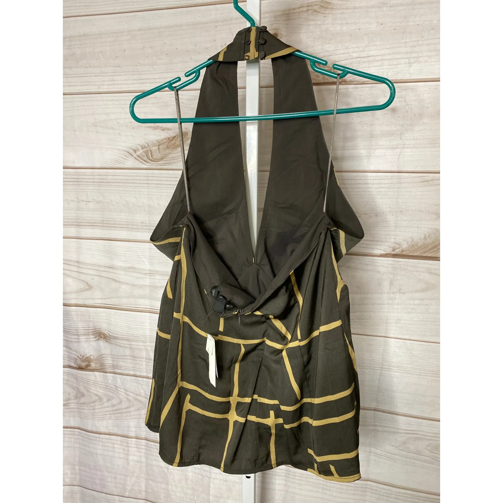New Banana Republic Retro Brown Tan Plunge Neckline Sleeveless Halter Shirt 8 - Image 2