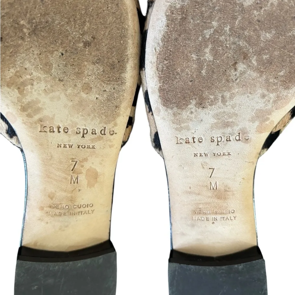 Kate Spade New York Leopard Mules Flats Bow Accent Sz 7M Made In Italy No Box - Image 3