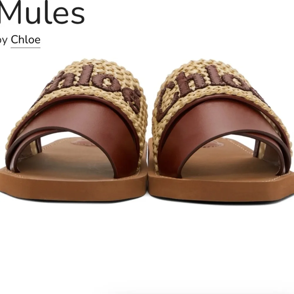 Chloe brown woven woody flat mule slide $600 CROCHET DESIGNER BOHO LUXURY fall - Image 4