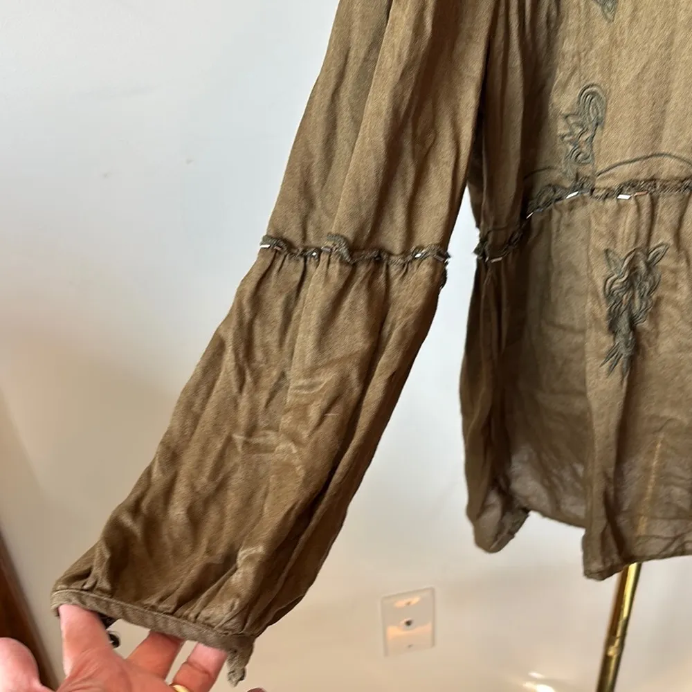 Lane Bryant Green Tie Front Long Sleeve Blouse - Image 6