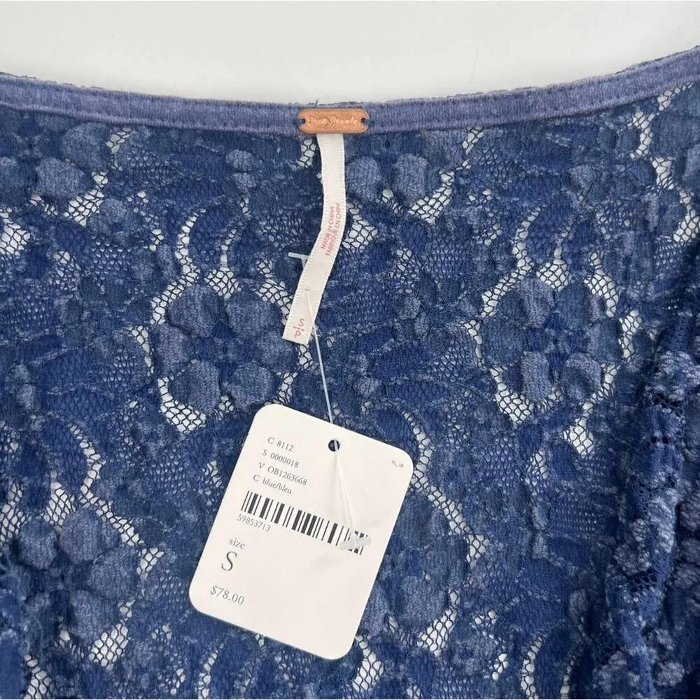 Free People Sweet Whisper Samantha Blue Lace Oversized Cowl Neck Draped Top sz S - Image 4
