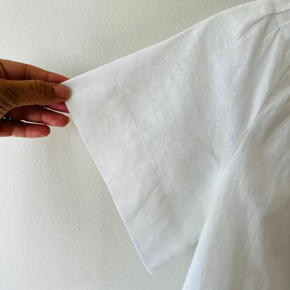 Saks Fifth‎ Avenue Sz S June Puff Sleeve Flare Crop Top Linen Blend Blouse White - Image 3