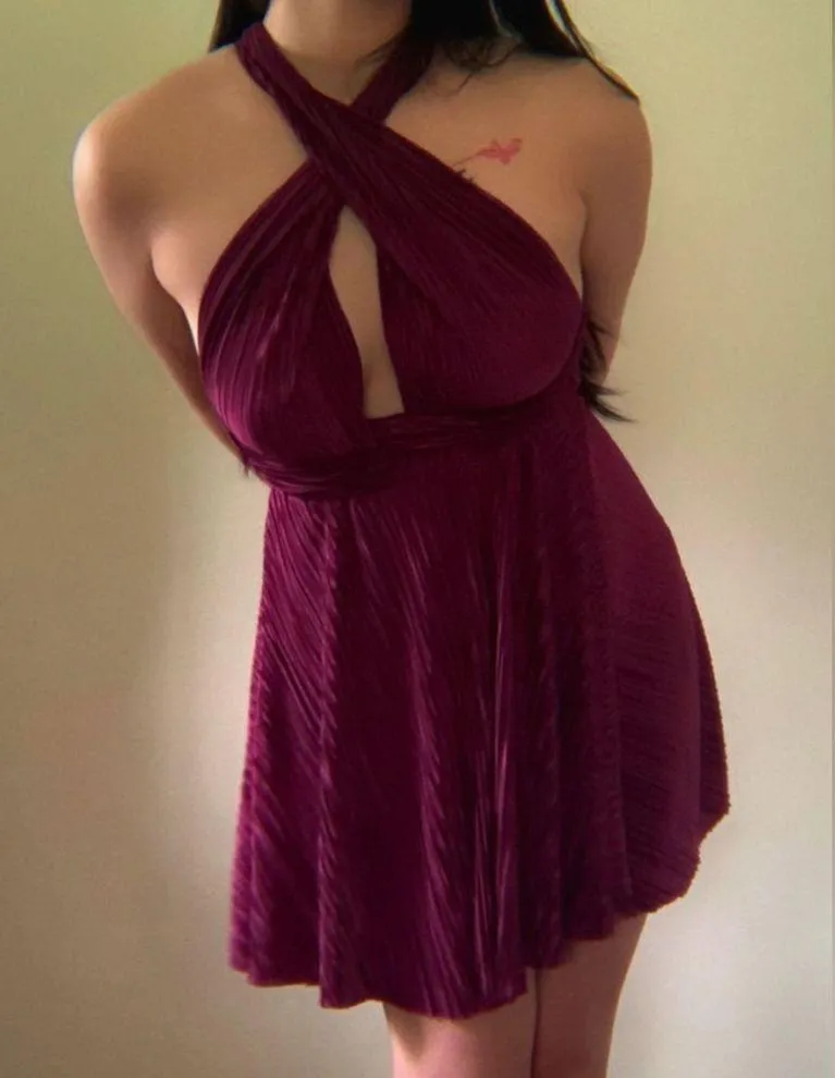 Multi Tie Boutique Textured Satin Mini Dress - Image 3