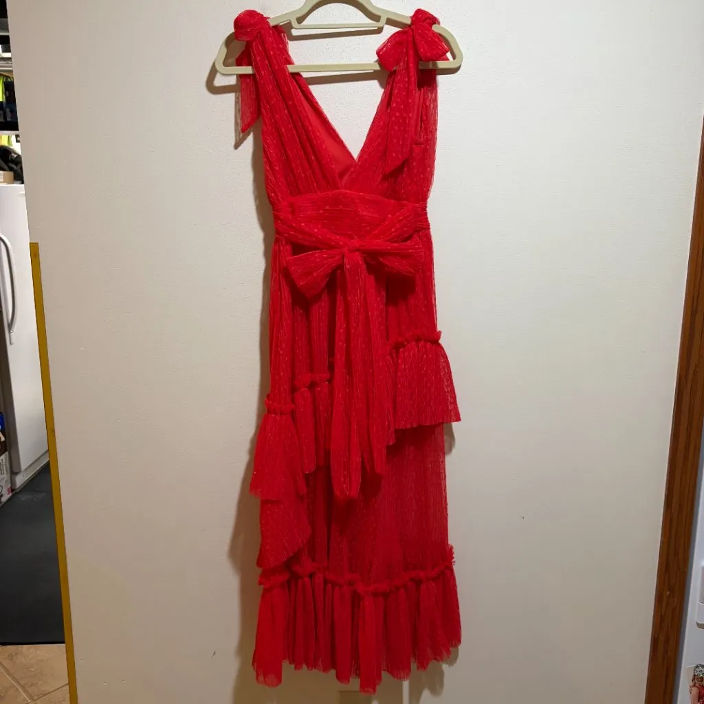 Vici Carrie in Paris Tie Shoulder Tulle Tiered Polka Dot Midi Dress - Image 11