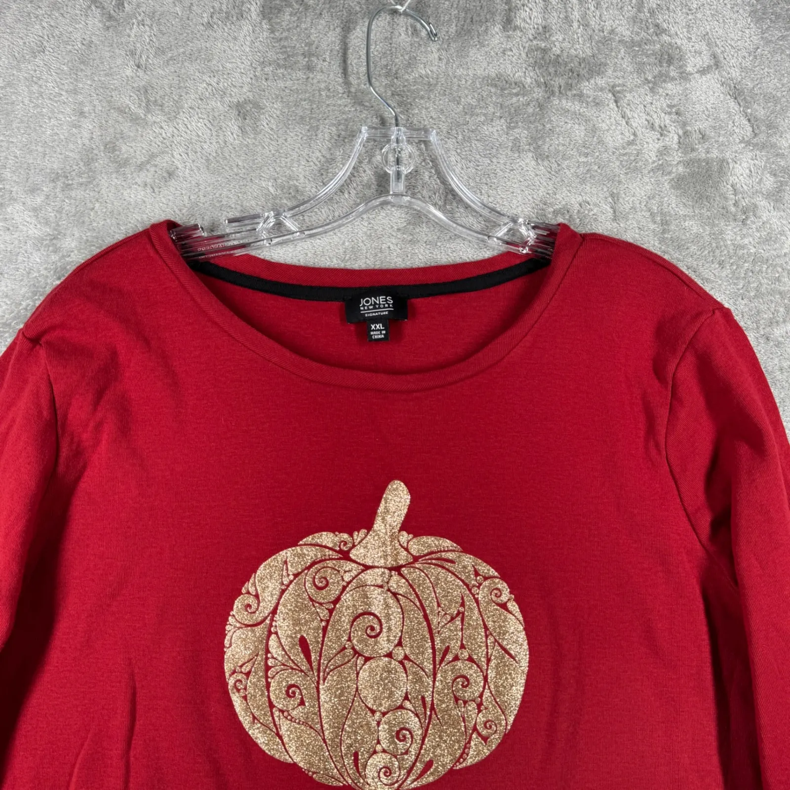 Jones New‎ York Signature XXL Top Red Long Sleeve Pumpkin Graphic Tee - Image 4