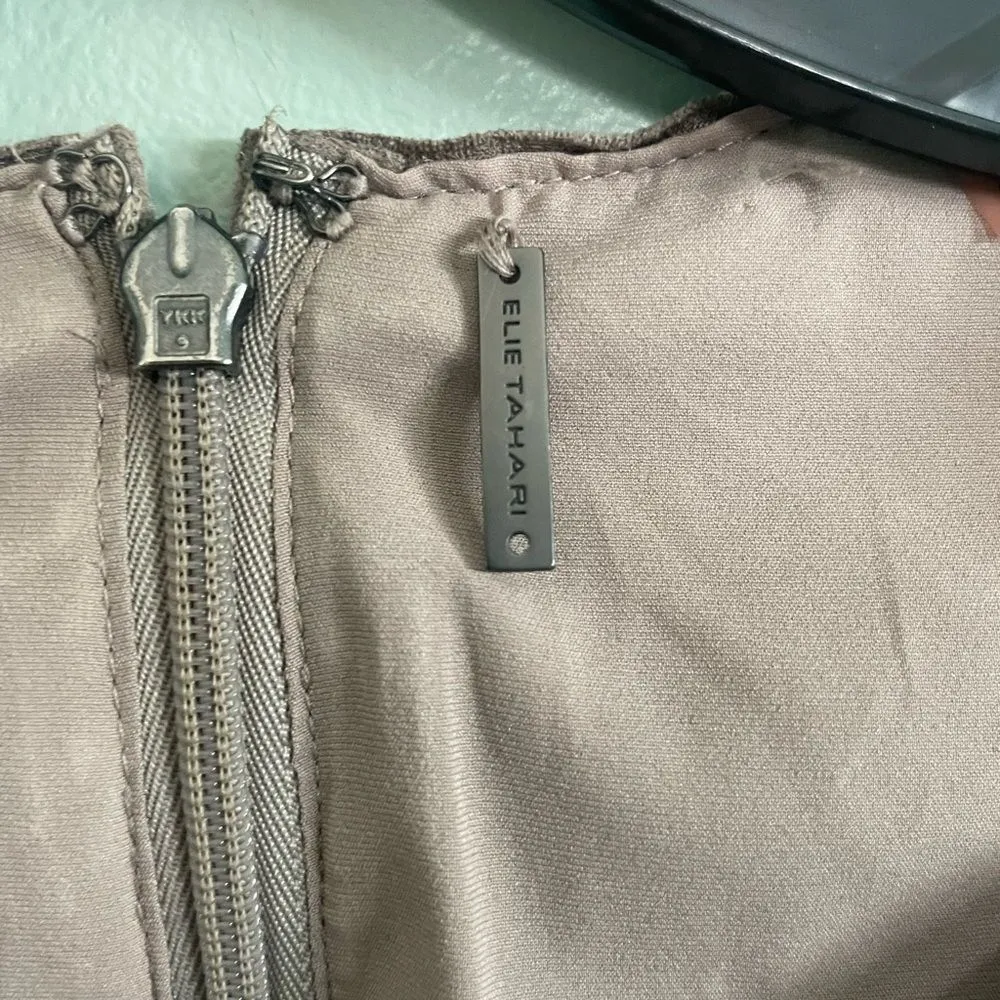 ELIE TAHARI Womens Taupe Faux Suede Laser Cut Out Sleeveless Sheath Dress SZ 6 - Image 7