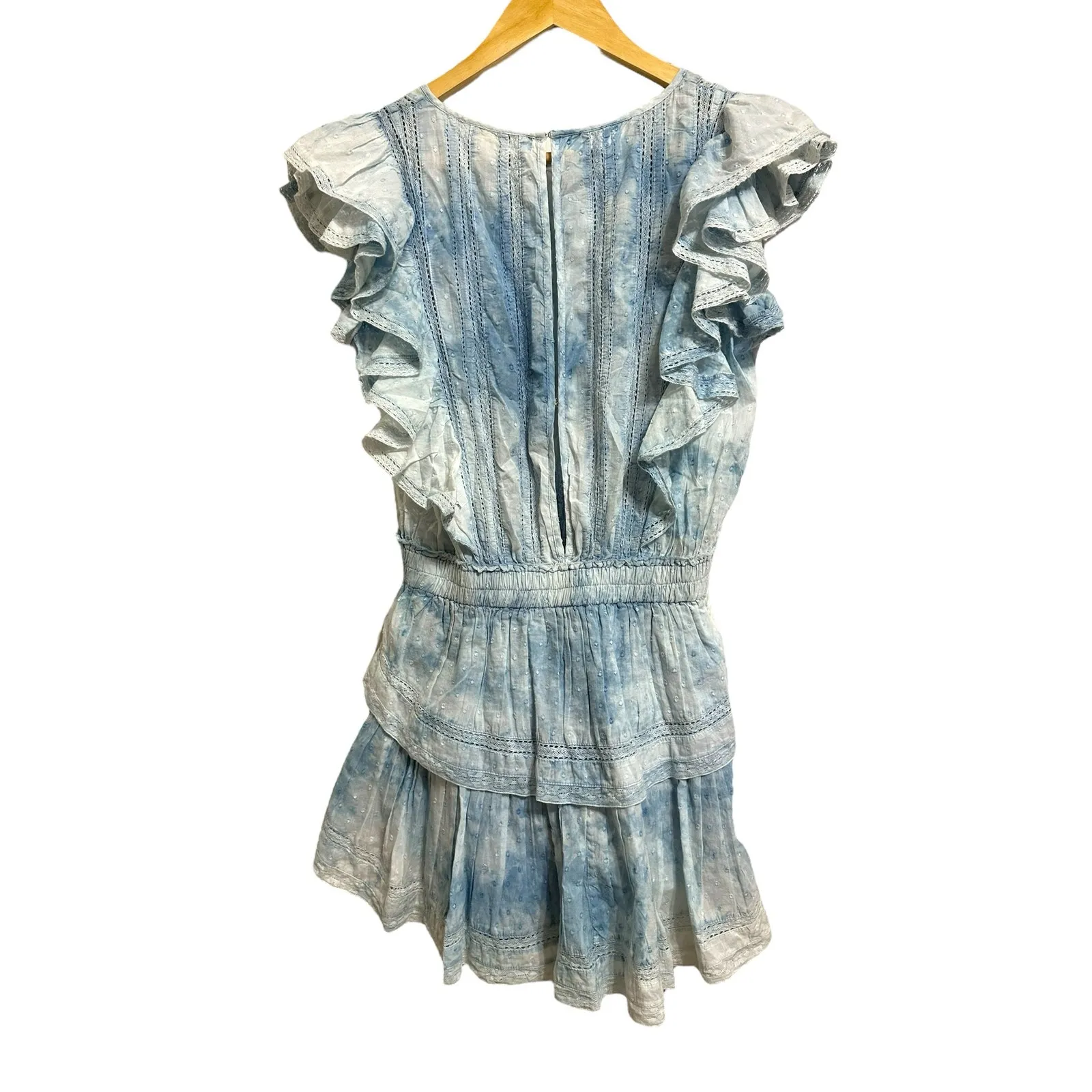 Loveshackfancy women's tie dye blue white mini ruffle dress‎ size xs - Image 7