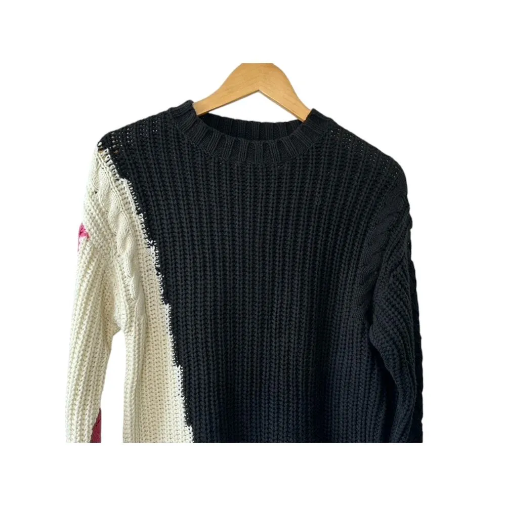 Central Park West Black Ivory Pink Medium Knit Sweater Women's Size Small NEW - Image 2