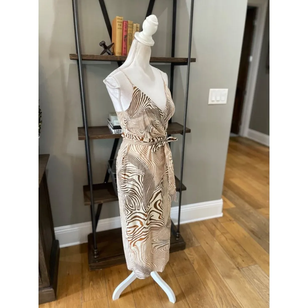 REISS Rosie Animal Print Belted Woven Midi Dress Brown Womens Size 2 - Image 8