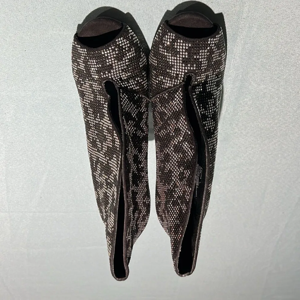 Steve Madden‎ St. Lucia Black Monochrome Camouflage Gemstone Ankle Boots B51 - Image 6