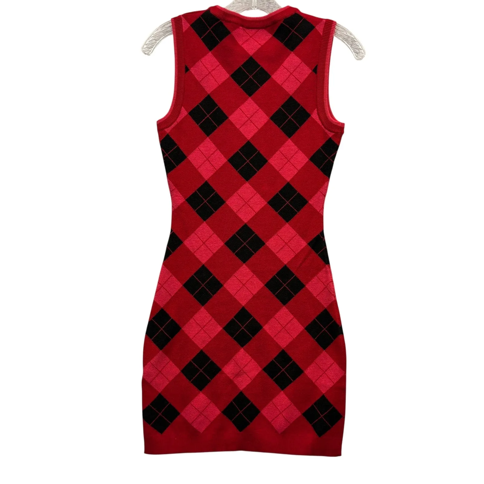Zara Women's Argyle Sweater‎ Dress Sleeveless Knit Mini Body Con Preppy Size S - Image 2