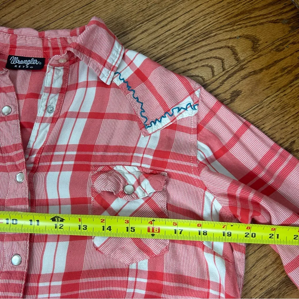 WRANGLER Retro Snap Button Up Red Western Blouse Zig Zag Stitching Size M - Image 10