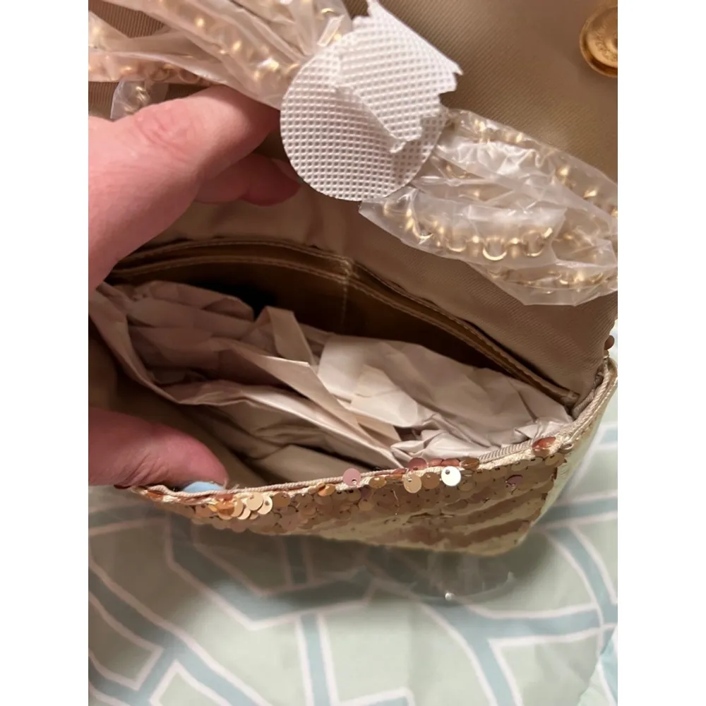 Gold Sequin Crossbody Bag Chain Strap Convertible Clutch NEW - Image 4