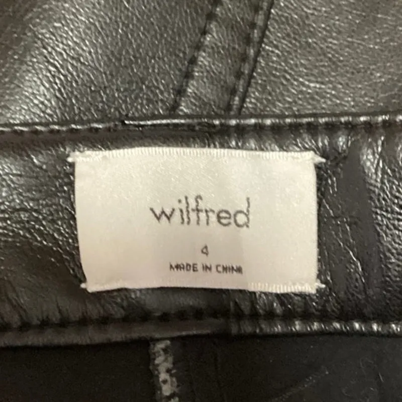 Aritzia Wilfred Women Black Faux Leather High Rise Flat Front Wide Leg Pant Sz 4 - Image 4