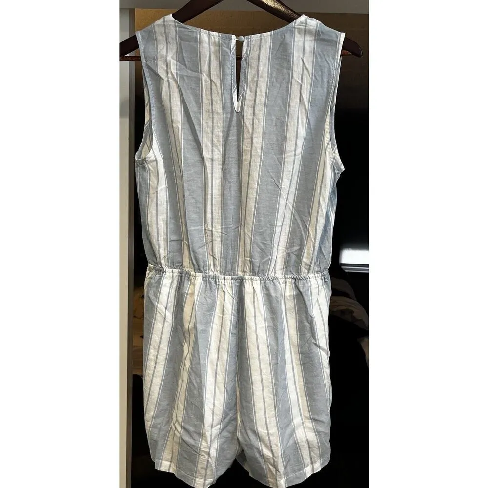 Blu Pepper Romper V-Neck Blue Stripe Sz L Floral Embroidered Sleeveless - Image 8