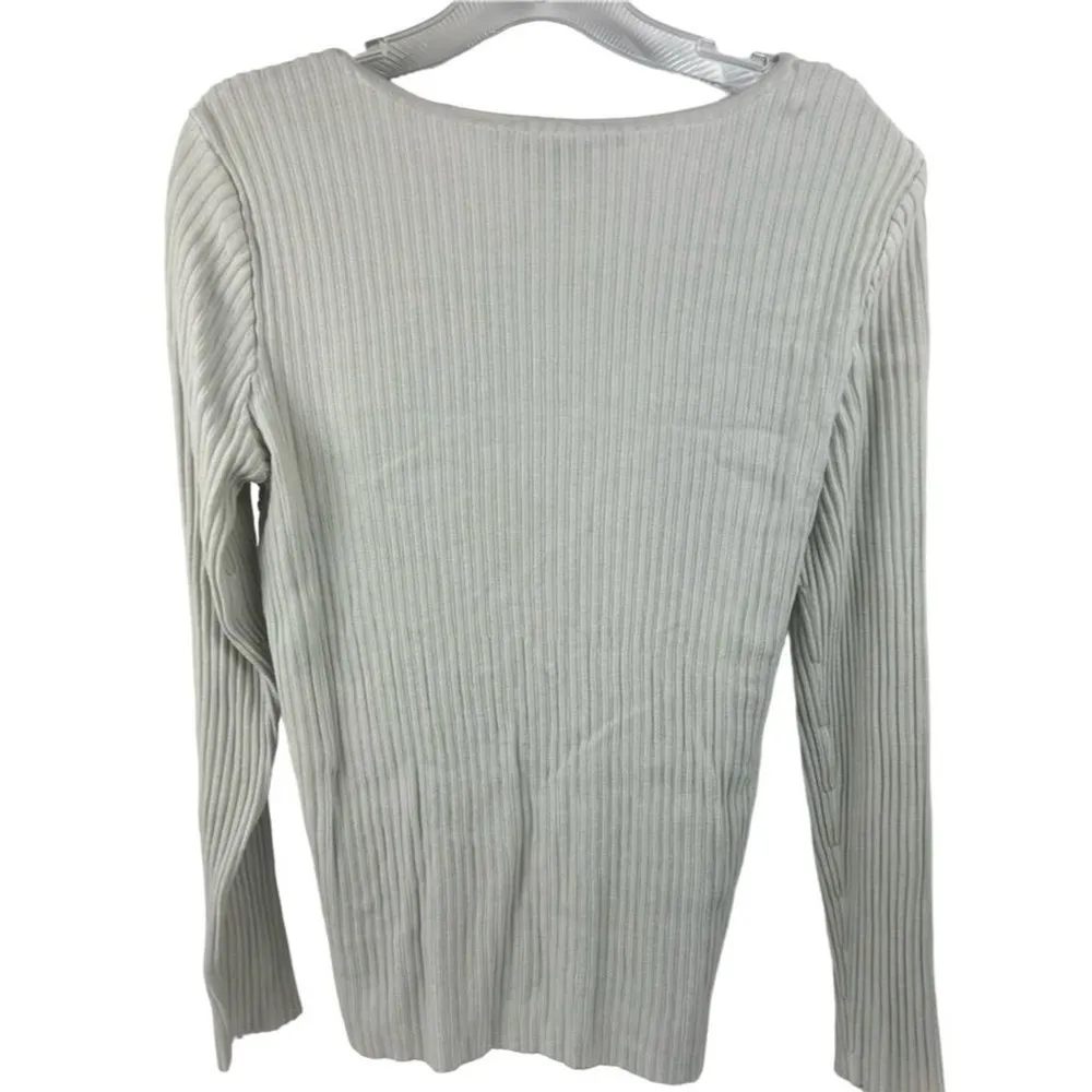 White House Black Market Women's Off White Ribbed Knit Pullover Sweater L - Image 5