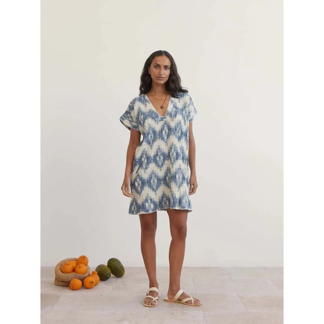 NWT BOTEH Neith Ikat Tunic Blue Size Small Cotton‎ Beach Coverup Resort - Image 2