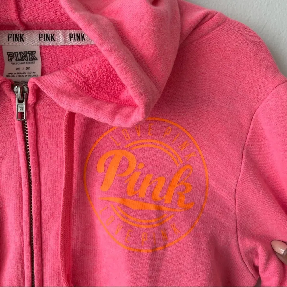 PINK Victoria’s Secret Neon Pink Zipper Hoodie M - Image 6