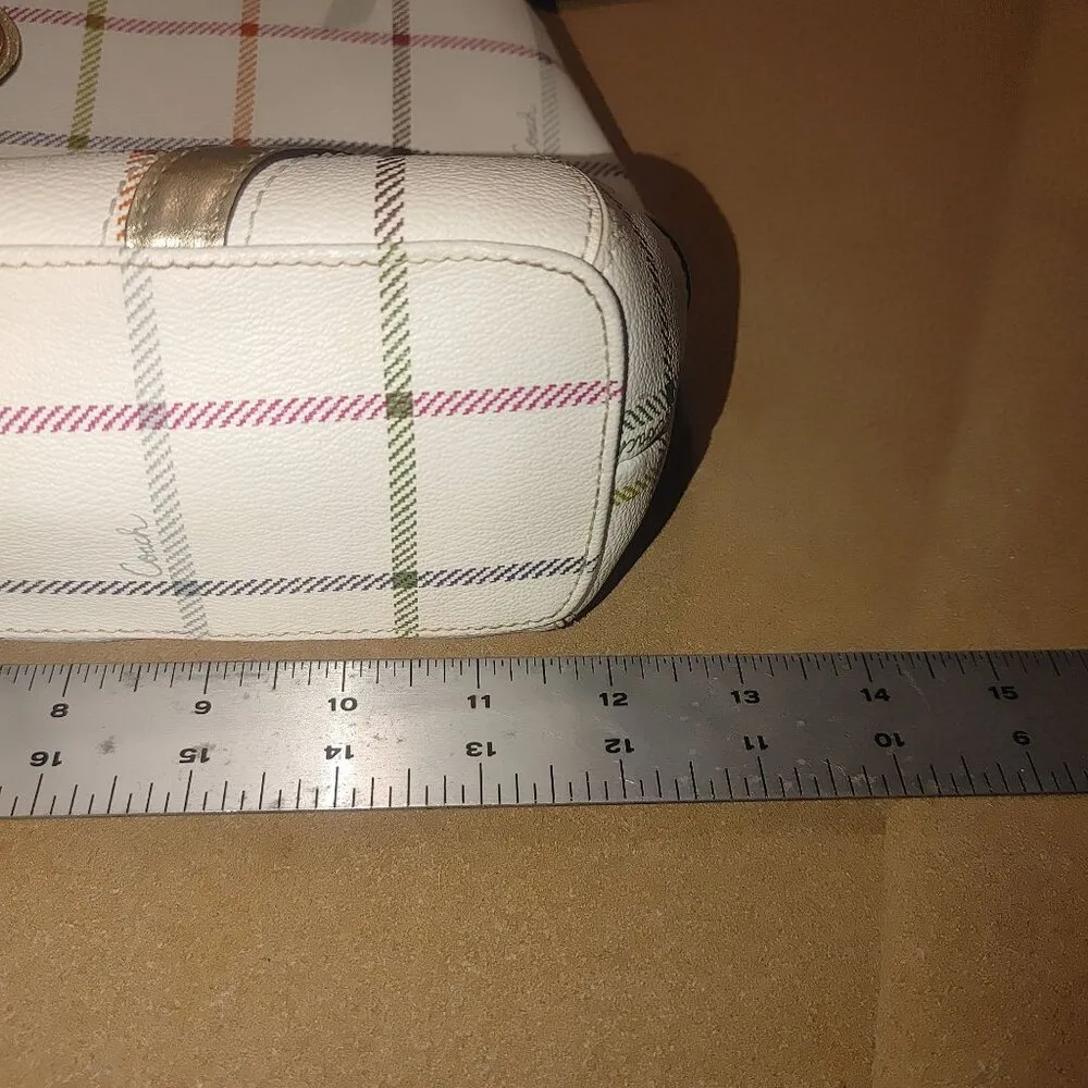 Coach Signature Crossbody Bag White Multicolor Plaid With Gold Accents & Pink In - Image 6