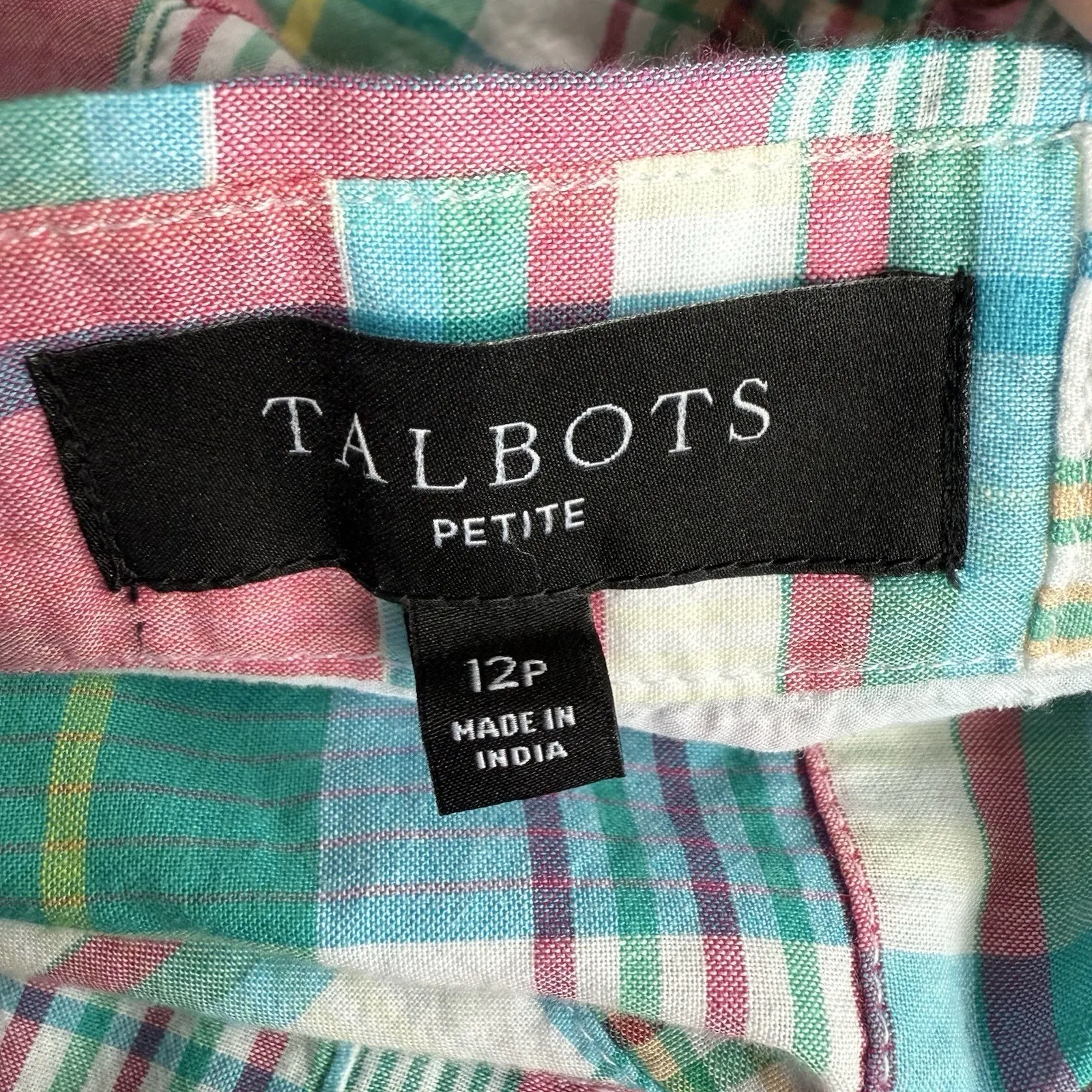 Talbots Madras Plaid Patchwork Skirt Petite P 12 L Cotton Pencil Straight Y2K - Image 2