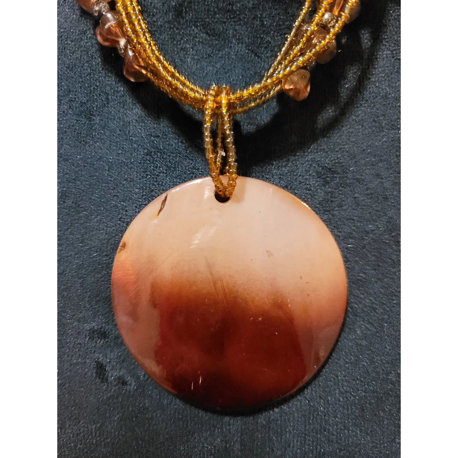 Women's Multi Strand Beaded Necklace With Round Pendant And Lobster Clasp Lock Red - Image 3