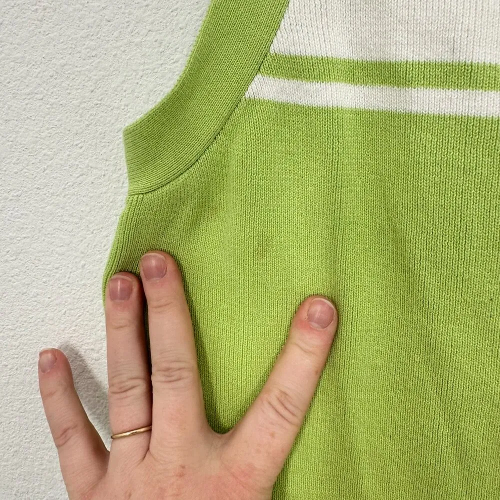 Vintage 90s Papillon Pastel Lime Green Sweater Set, Size M - Unique Striped Trim - Image 2
