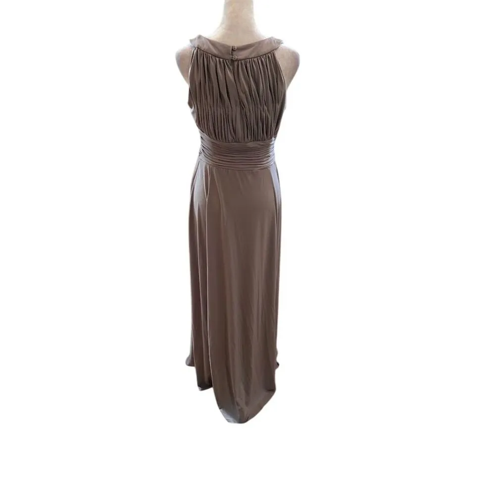 Women's Size 10 Taupe Chiffon Pleated Maxi Dress - Image 5