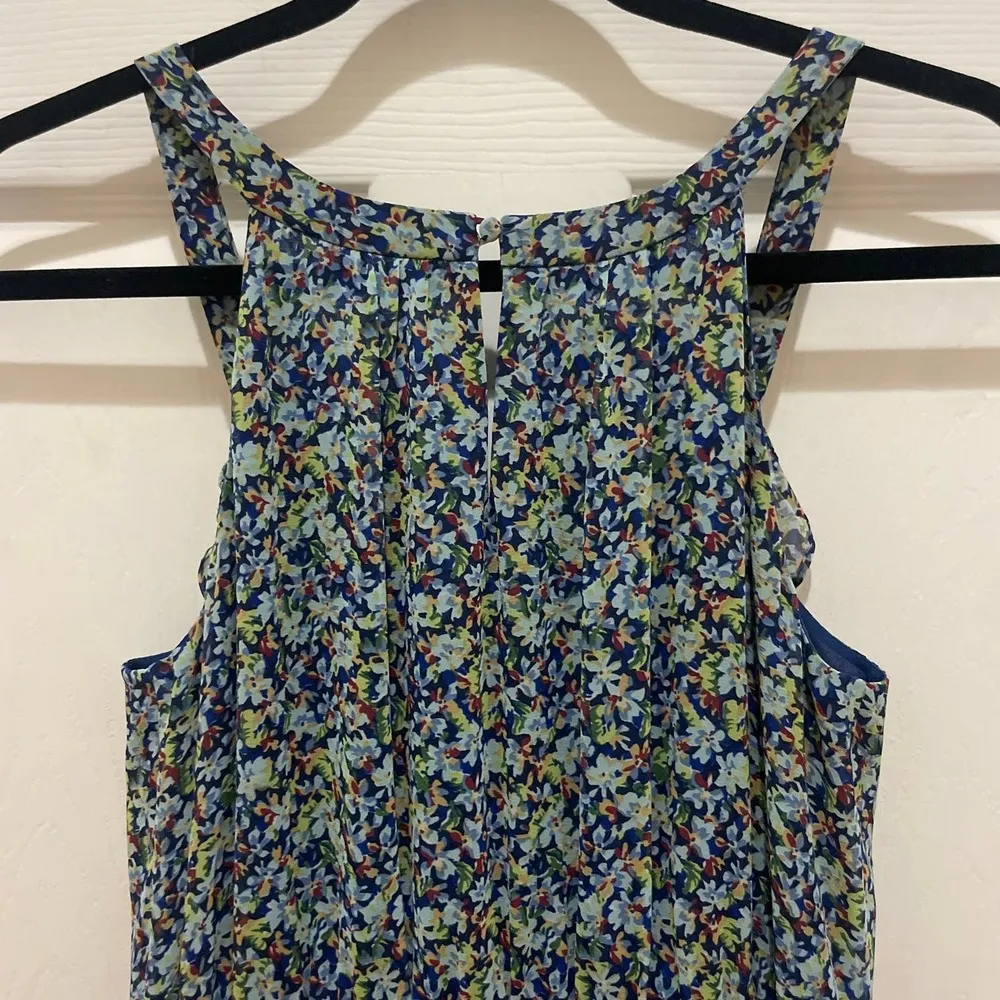 Suzi Chin for Maggy Boutique Blue Floral Sleeveless Ruffle Mini Dress - Image 5