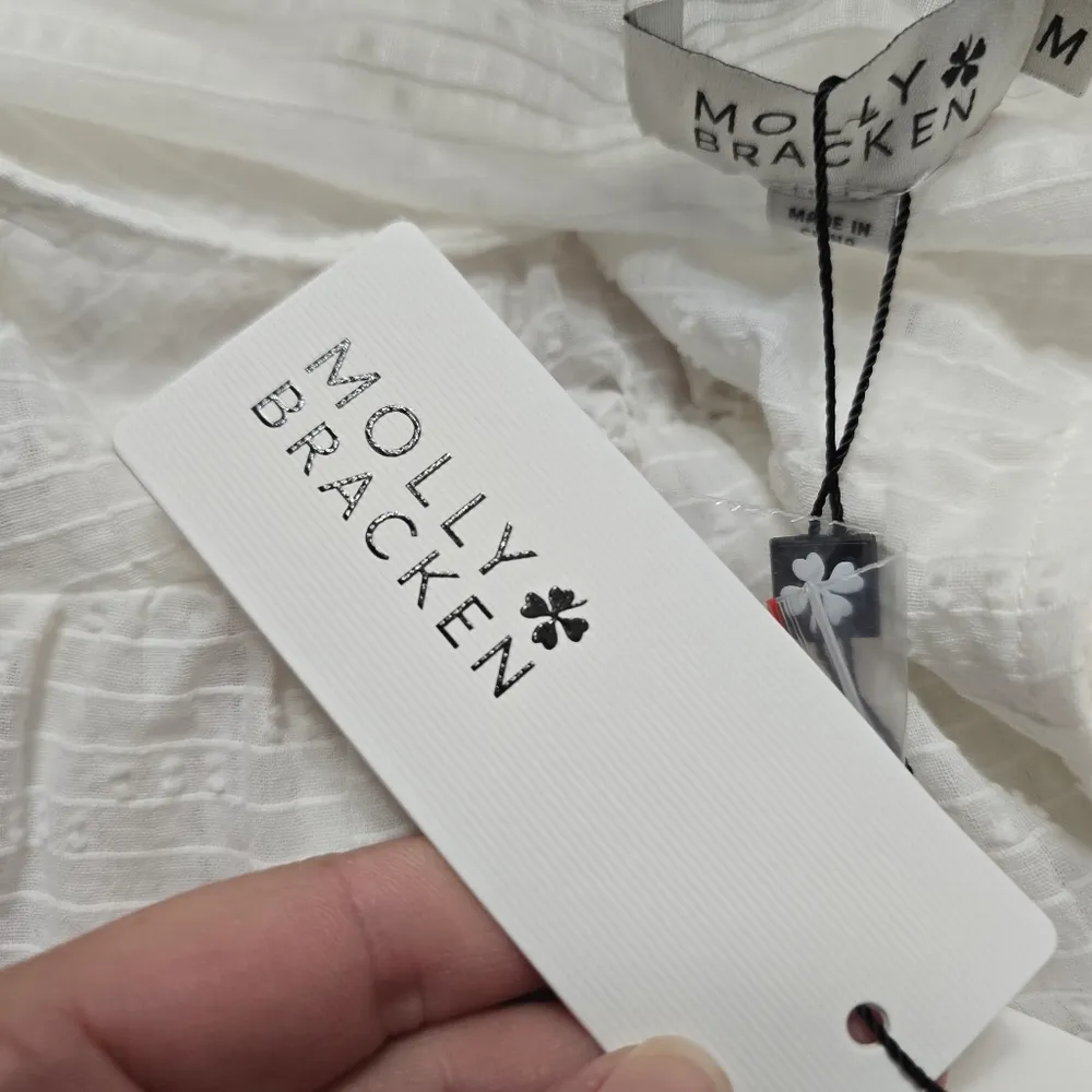 Molly Bracken White Sheer Peplum Button-Front Blouse Size Medium - Image 7