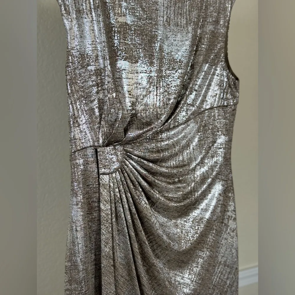 Women’s Party Dress Metallic Draped Faux Wrap Dress 10 Sleeveless Cocktail Chic - Image 3