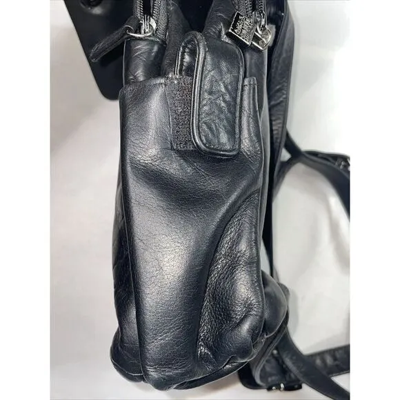 PERILINA BLACK LEATHER‎ BACKPACK  9x11x3" - Image 10