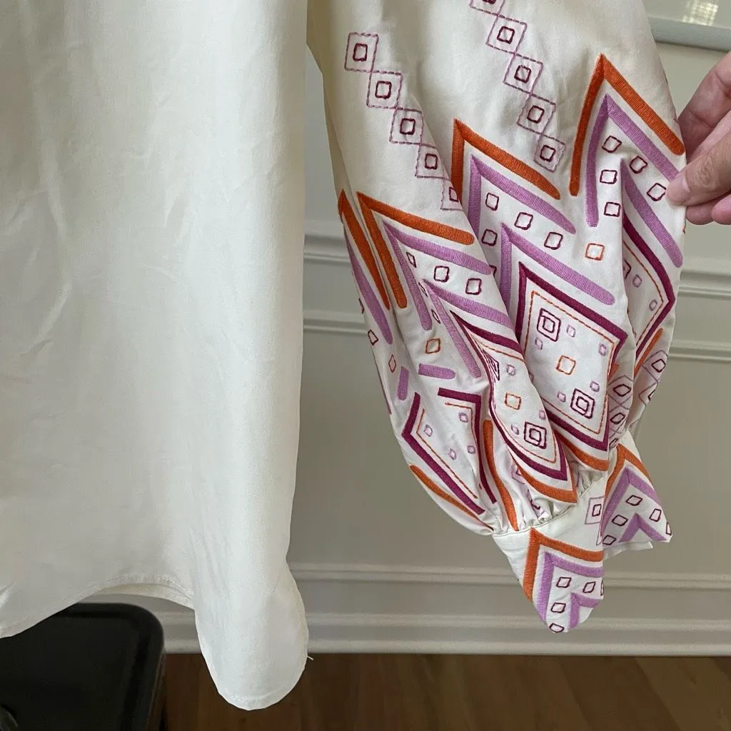 Chicos Ivory Embroidered Balloon Sleeve Vneck Blouse 2 M 12 - Image 3