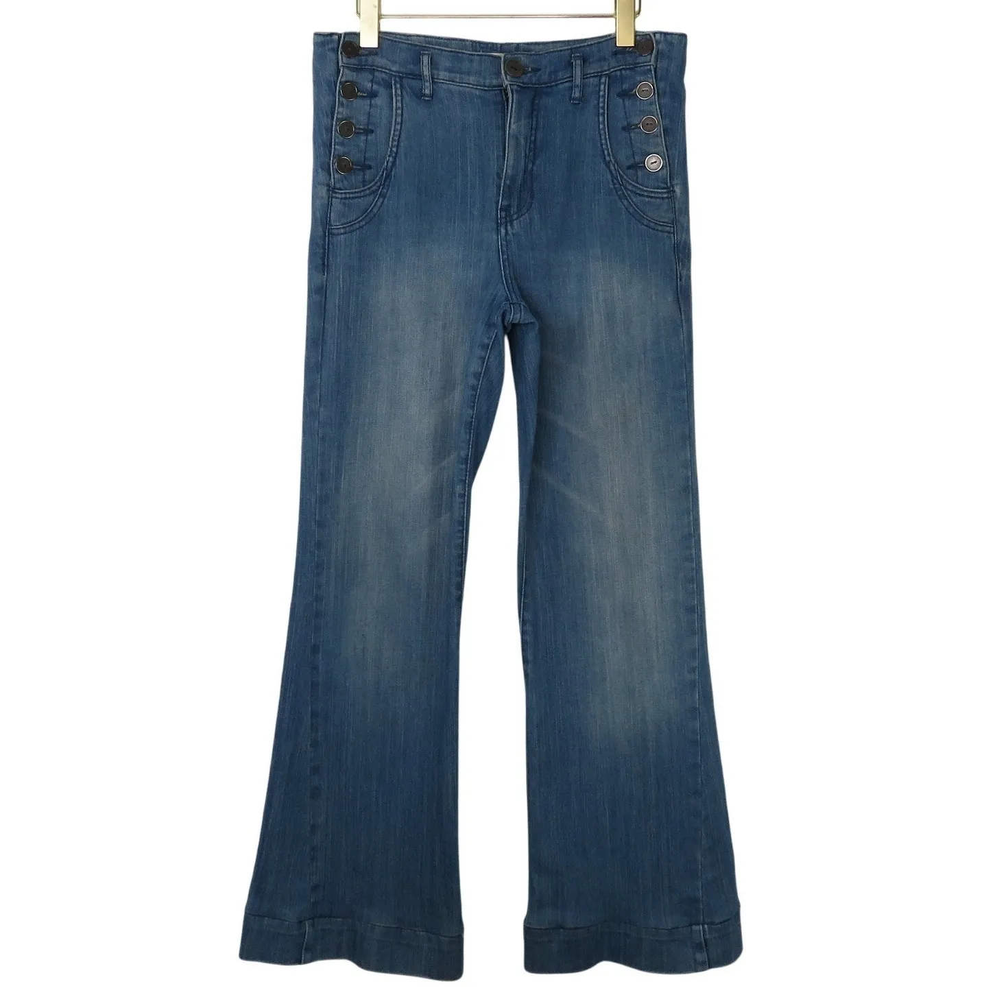 BCBGeneration Wide Leg Jeans Button Pockets High Rise Flared Leg Size 28 - Image 2