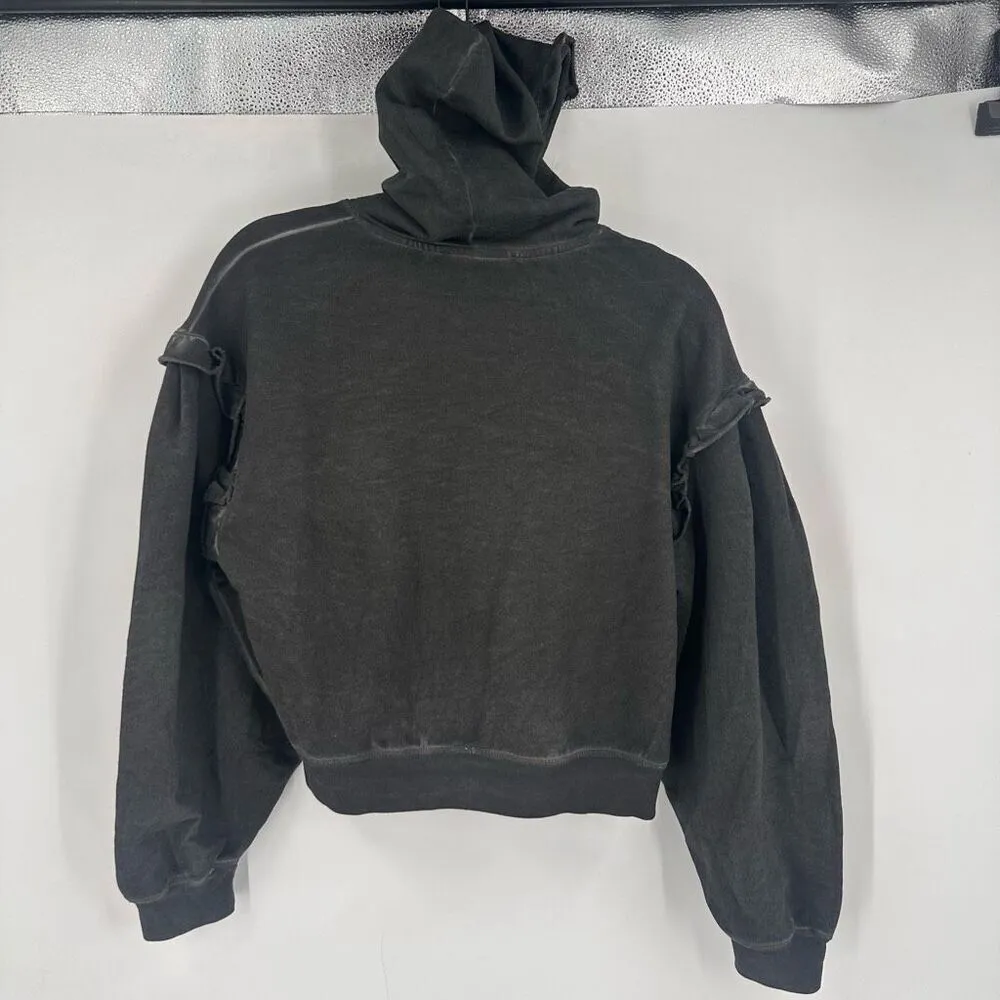 Something Navy Taylor Ruffled Hooded Sweatshirt Charcoal Gray Crop Small Hoodie - Image 12