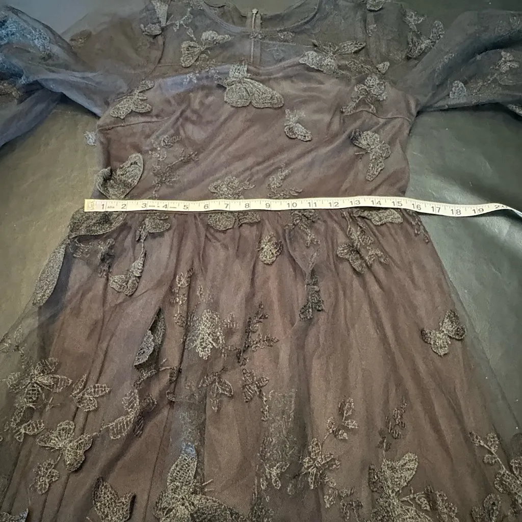 Embroidered Sweetheart Illusion Long Sleeve A-line Tulle Midi Dress #299902 NWT - Image 11