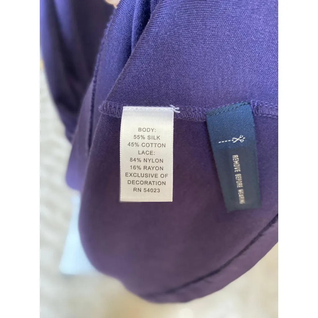 Banana Republic Silk Cocktail Dress Purple Lace Trim Elegant Wedding Event Gala - Image 7