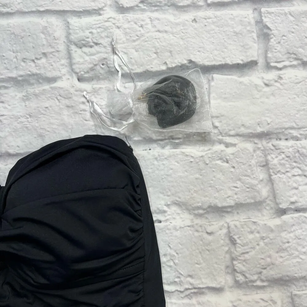 Anne Cole Black Twist-Front Ruched Bandeau Slimming One-Piece Swimsuit 6 New - Image 3