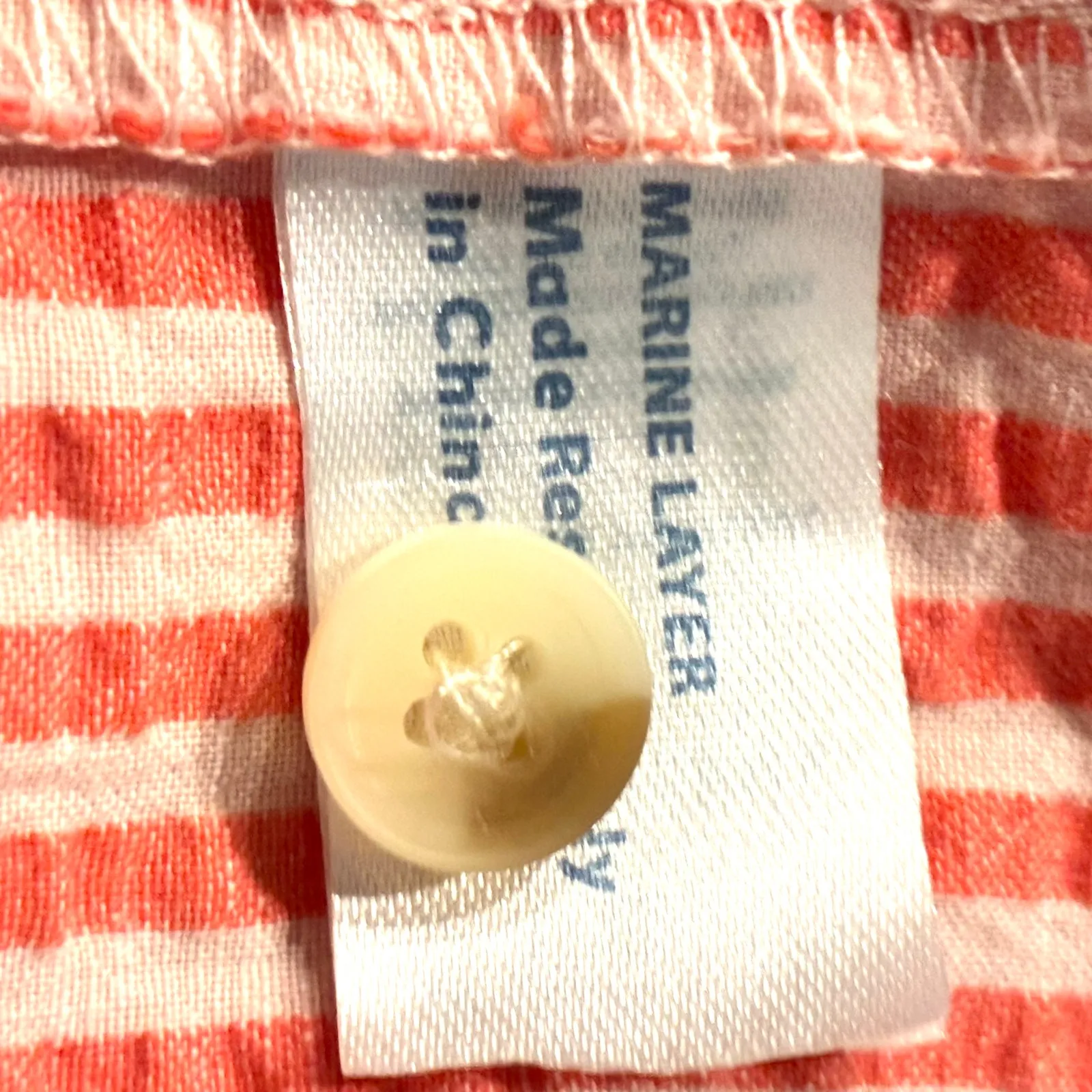 Marine Layer Top Gracey Seersucker Button Up Striped Shirt Orange Beige Medium - Image 8
