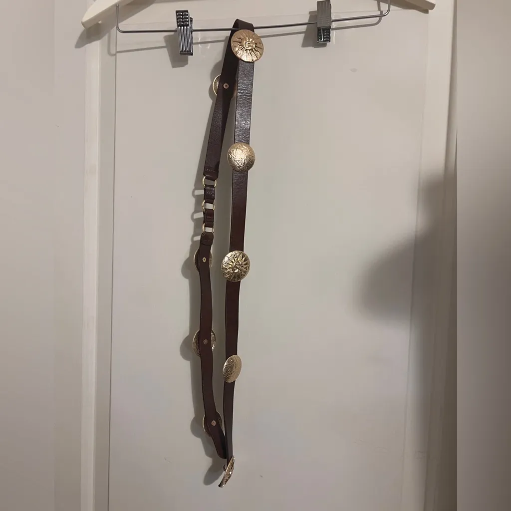 Zara Gold Sun Concho Leather Brown Western Southwest Festival Bohemian Medallion - Image 5