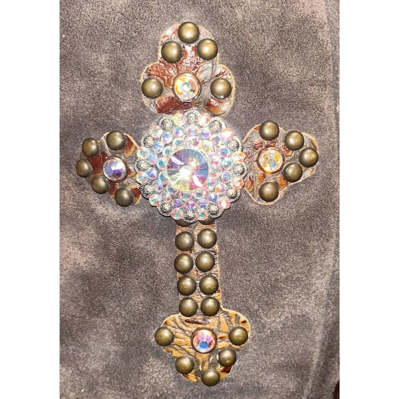 Gypsy Soule Brown Suede Boots Western Tooled Leather Swarovski Crystal Cross 10 - Image 8