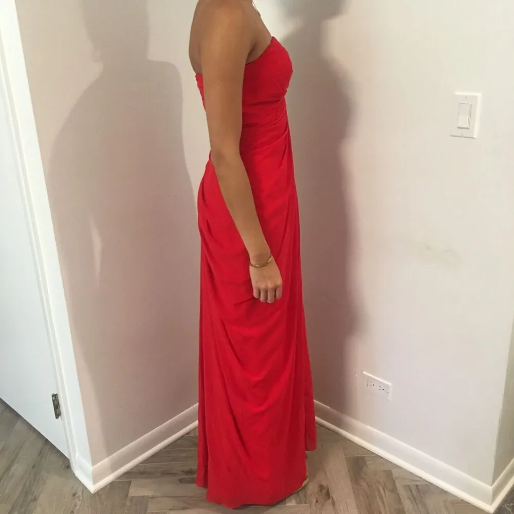 UNBRANDED Red Strapless Ruched Column Fitted Front Slit Long Maxi Prom Dress 2 - Image 3
