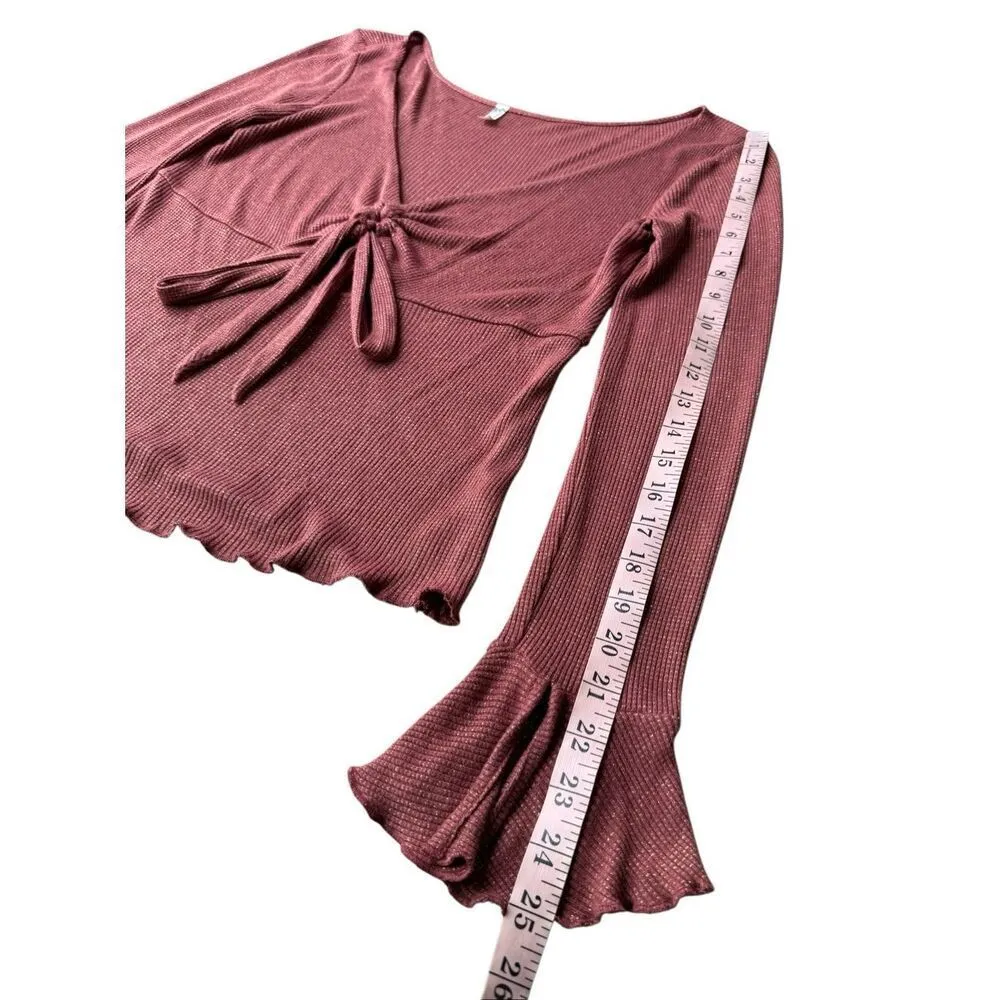 Free People Intimately Say When Long Sleeve Metallic Tie Front Top Size M - Image 9